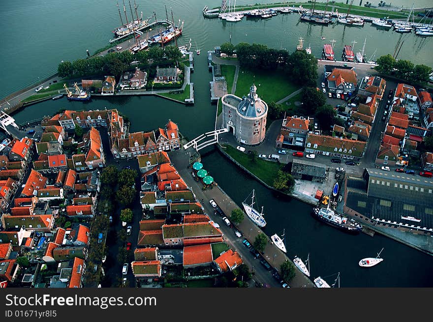 Dutch town by the see from the air