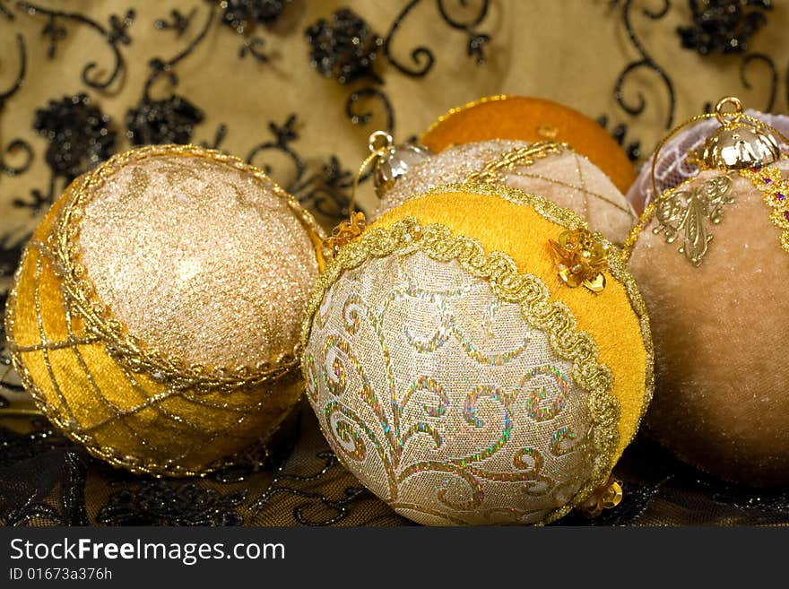 Christmas ornament, photo on the fabric background