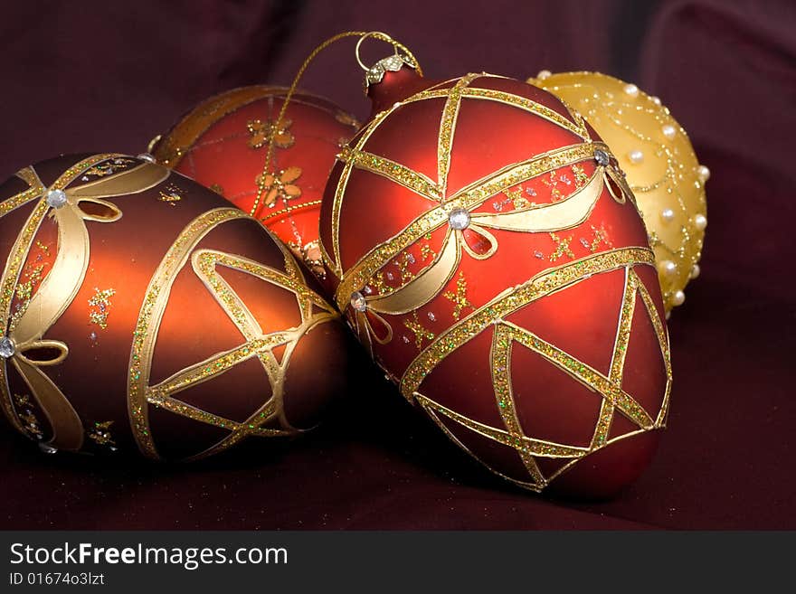 Christmas ornament, photo on the fabric background