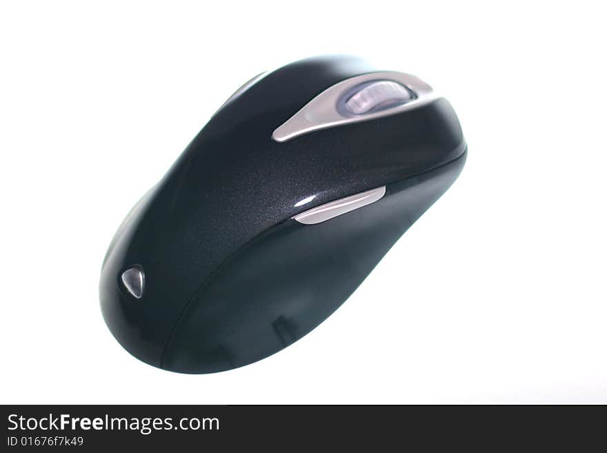 black wireless mouse on a white background