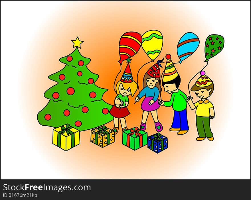 children discovering gifts under tree