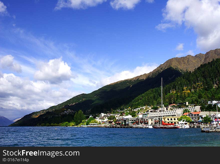 Beautiful Queenstown harbor, New Zealand,