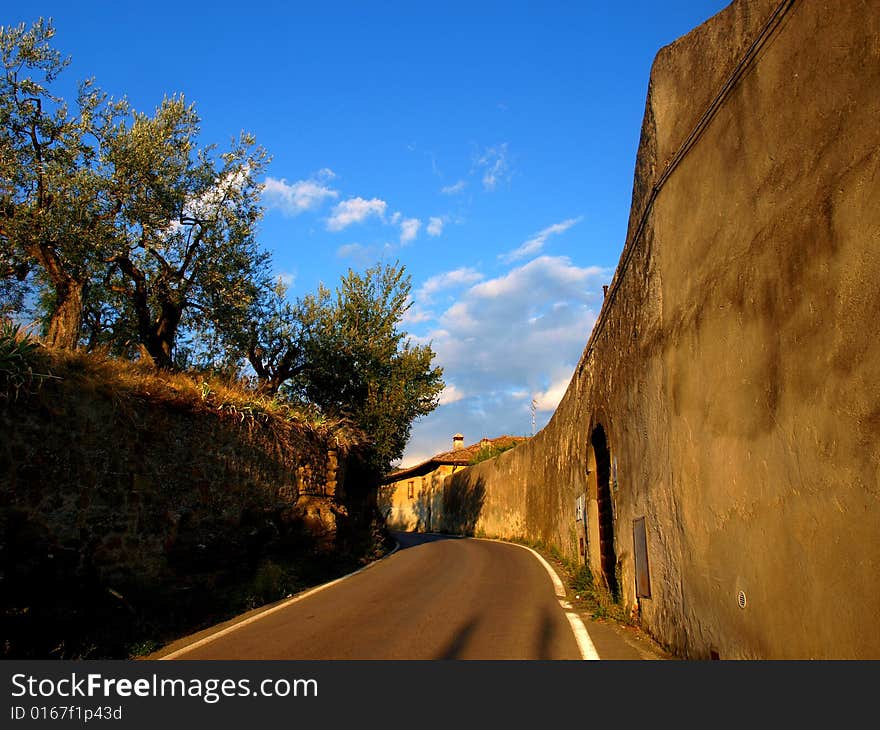 A wonderful glimpse of a countryside street in Tuscany. A wonderful glimpse of a countryside street in Tuscany