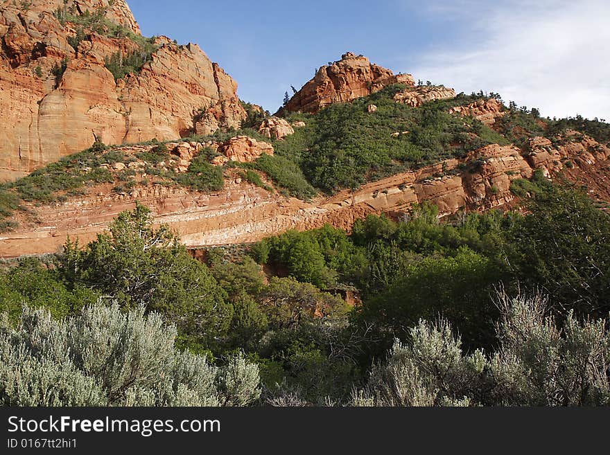 View of the road through Zion NP. View of the road through Zion NP