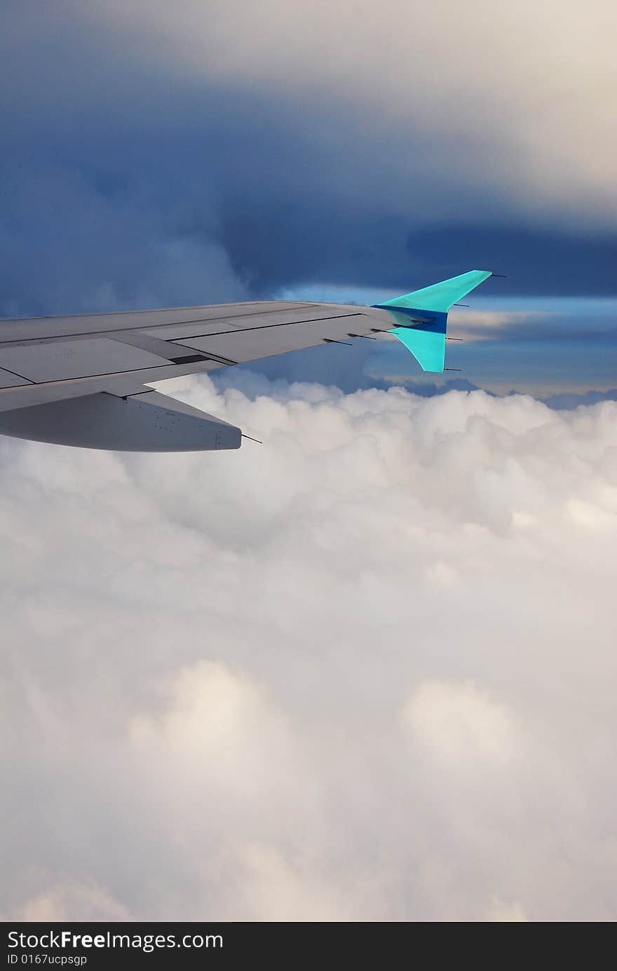 Sky view from a passenger's seat. Sky view from a passenger's seat