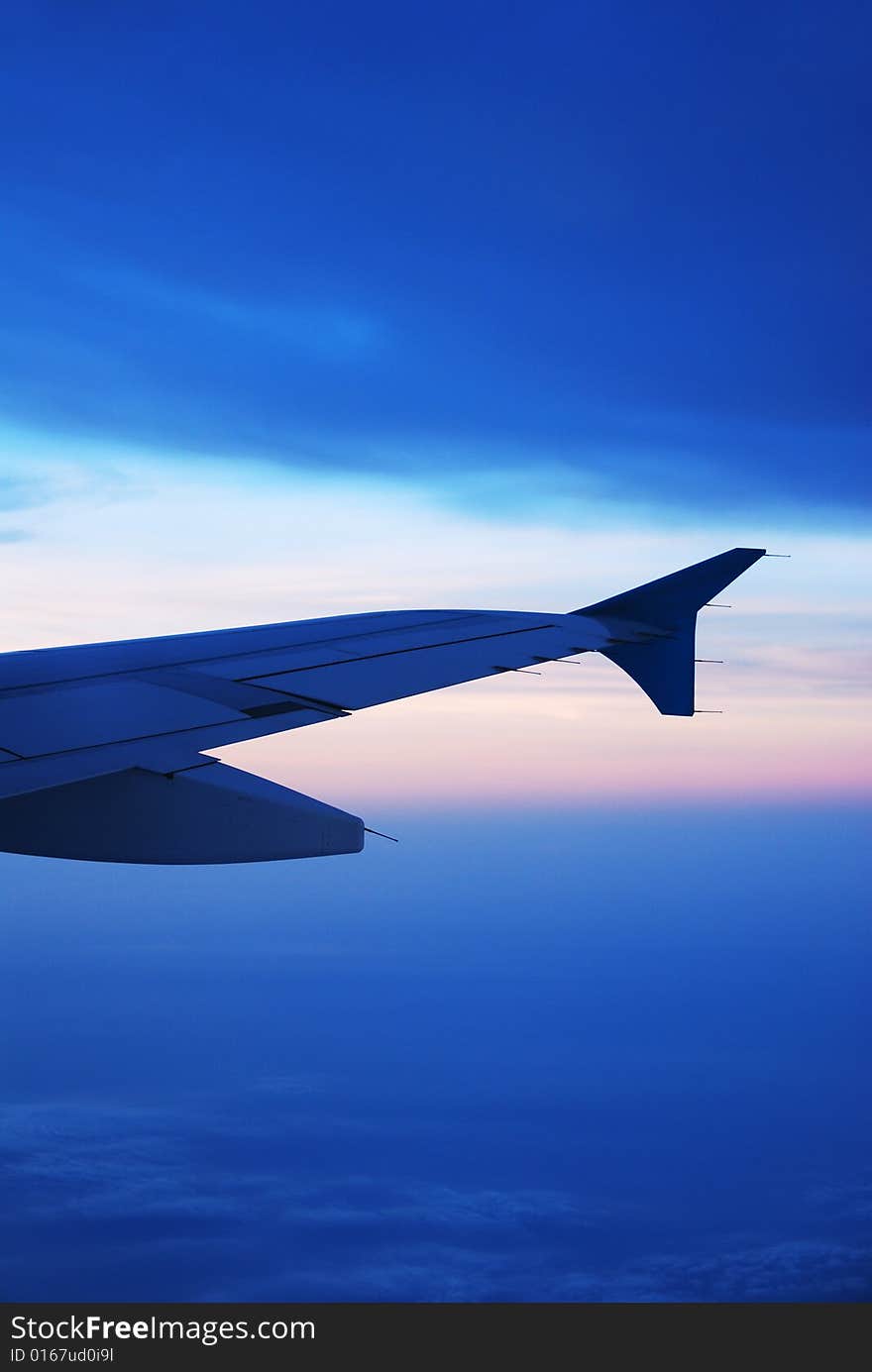 Sky view from a passenger's seat. Sky view from a passenger's seat