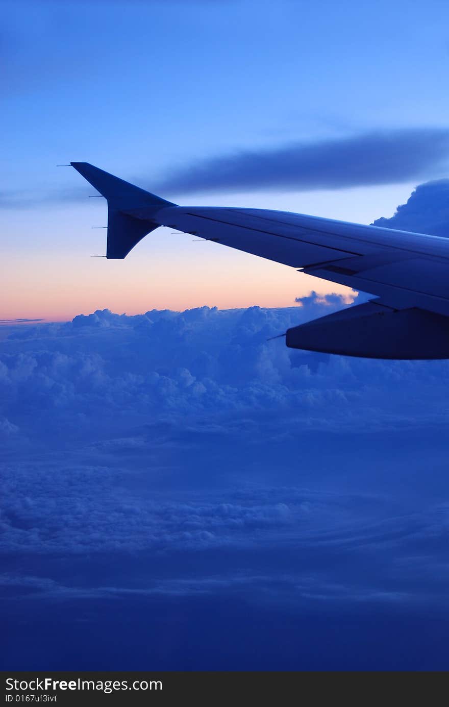 Sky view from a passenger's seat. Sky view from a passenger's seat