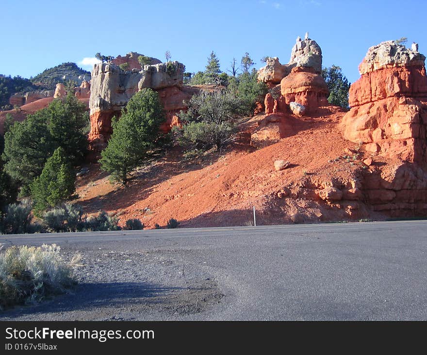 A view of Red Rock Canyon from the roadside in Utah. A view of Red Rock Canyon from the roadside in Utah.