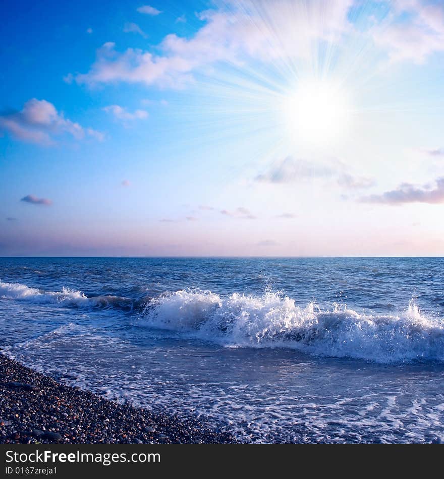 Glow of the sunshine on beautiful sea beach