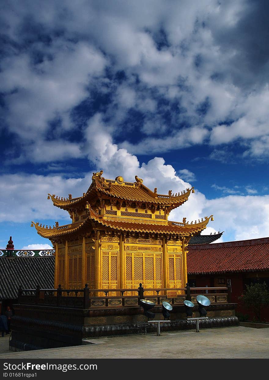 This is a Chinese golden temple.JIZHU mountain ,DALI YUNNAN.