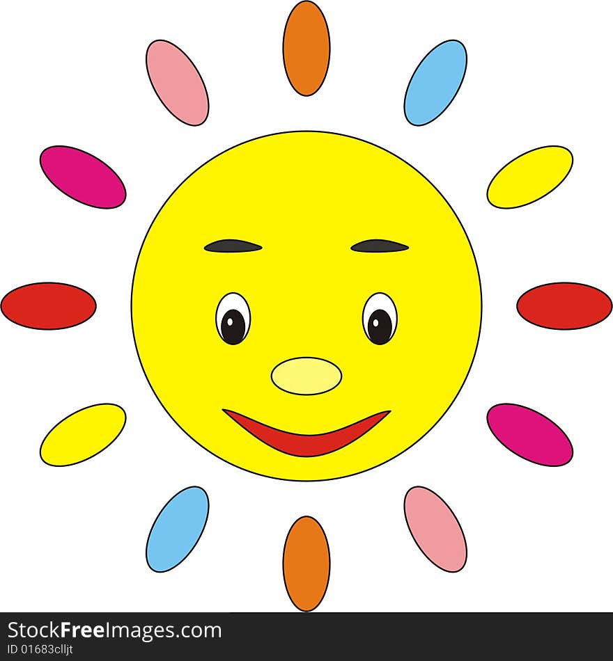 Illustration, the cheerful sun on a white background