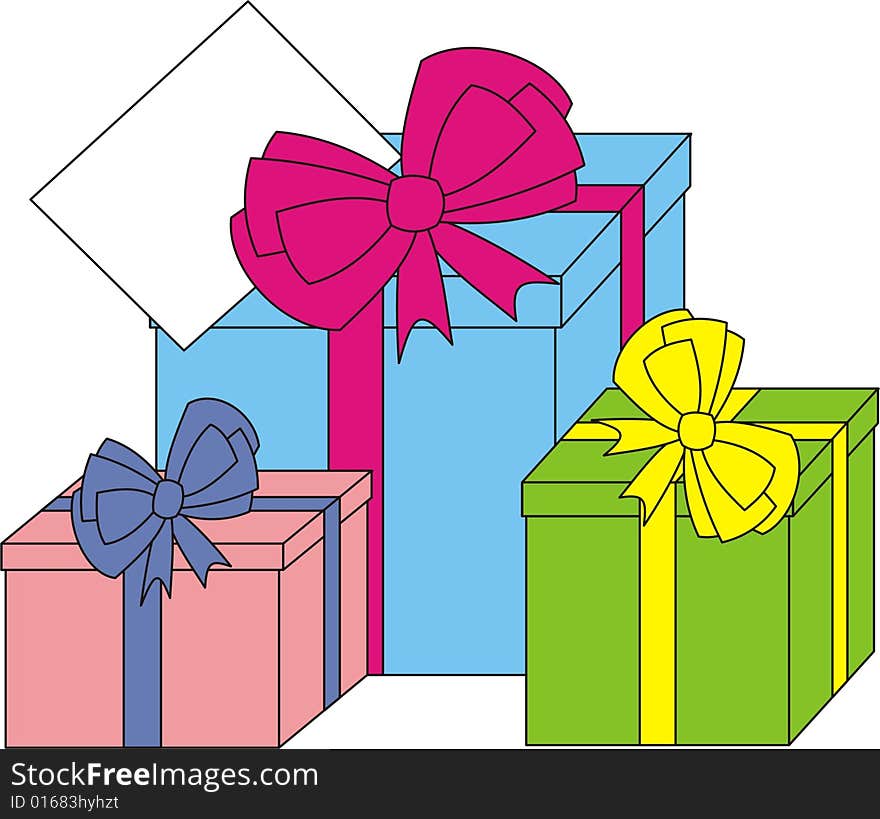 Illustration, gift boxes on a white background. Illustration, gift boxes on a white background