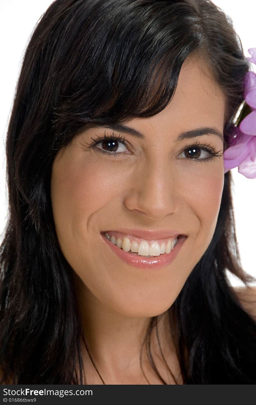 Close up of smiling woman with white background