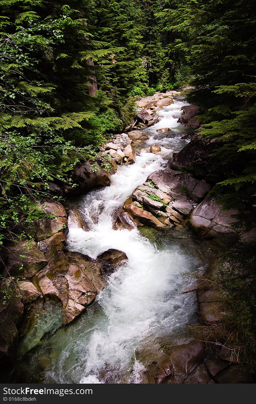 Water flowing down river in Snoqualmie, WA. Water flowing down river in Snoqualmie, WA