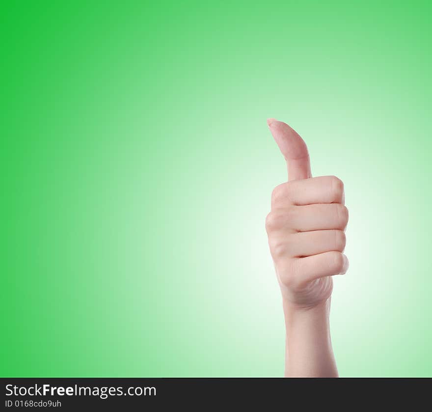 Concept picture of one hand with thumbs up