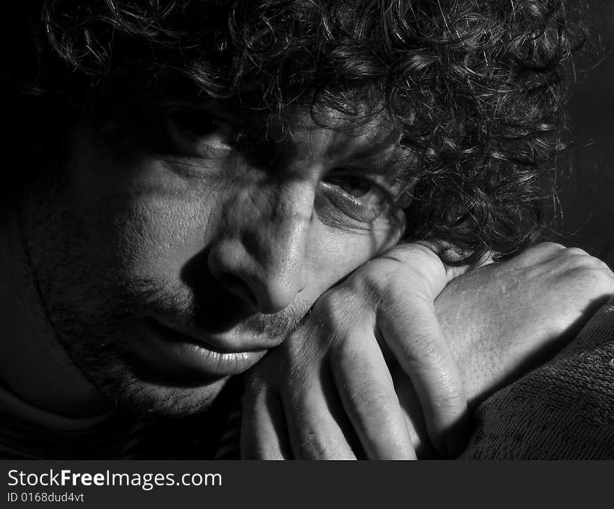 Portrait of thoughtful man black and white. Portrait of thoughtful man black and white