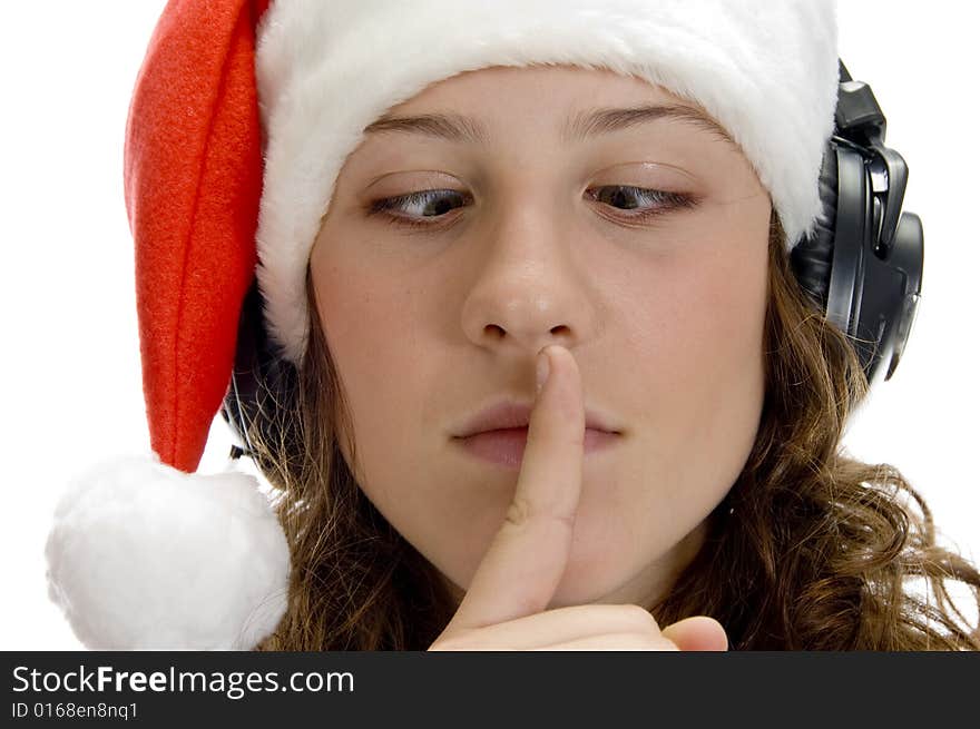 Woman instructing to keep silent