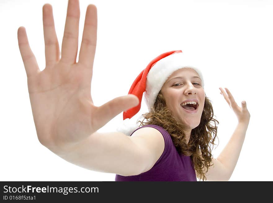 Dancing young lady on an isolated white background