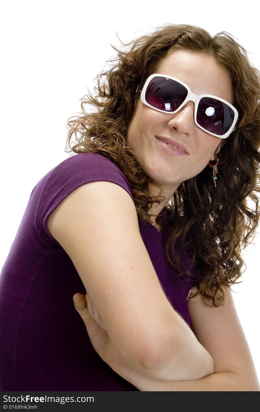 Smart woman with sunglasses with white background