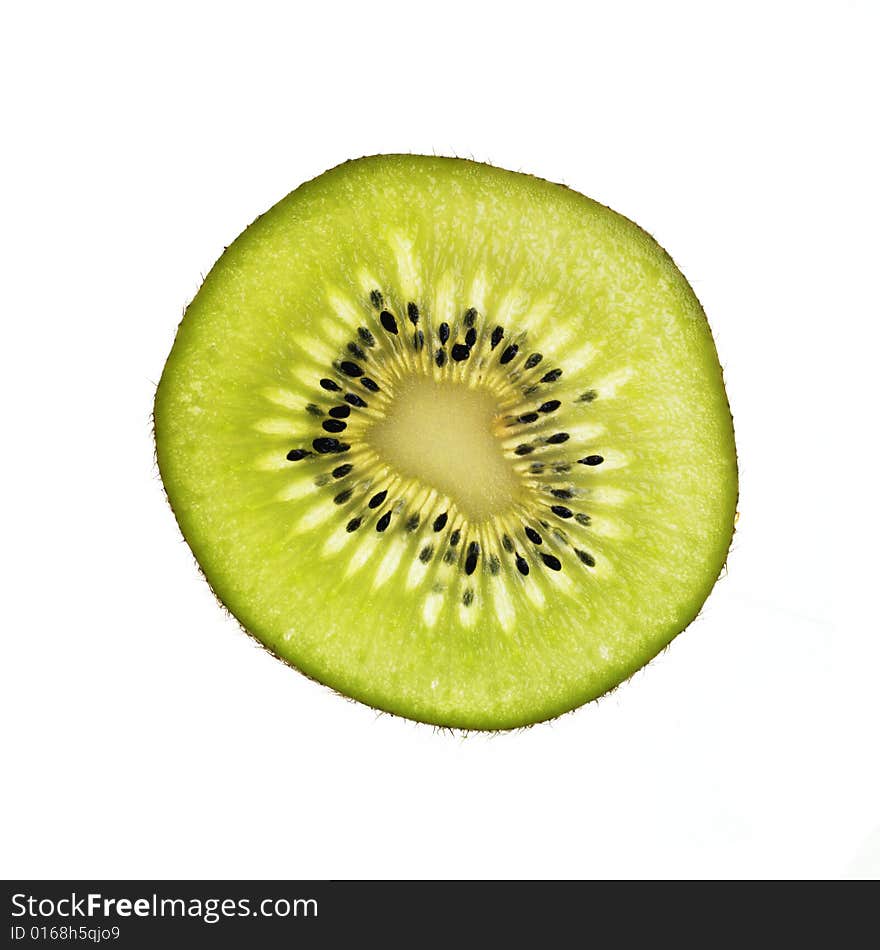 Thin slice of kiwi isolated on white