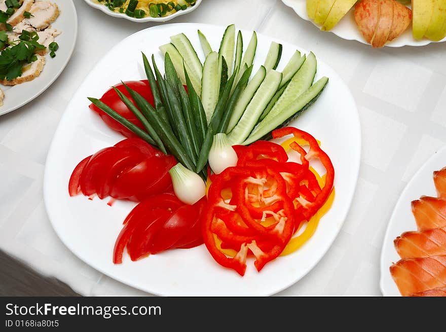 Table served with different dishes. Table served with different dishes