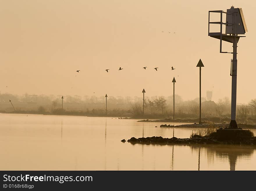 River Lek in the fog