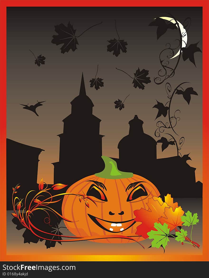 Pumpkin. Halloween. Decorative card. Vector illustration