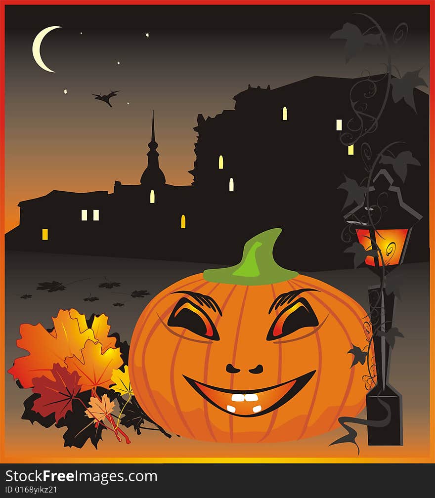 Pumpkin. Halloween. Holiday background for card. Vector illustration