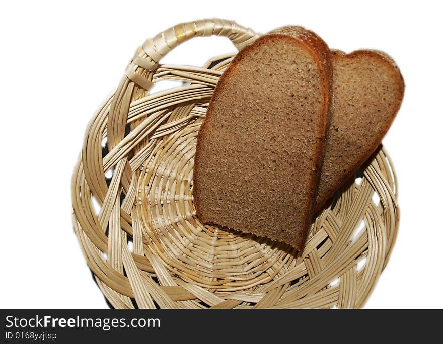 Pieces of bread in a small basket. Fragment