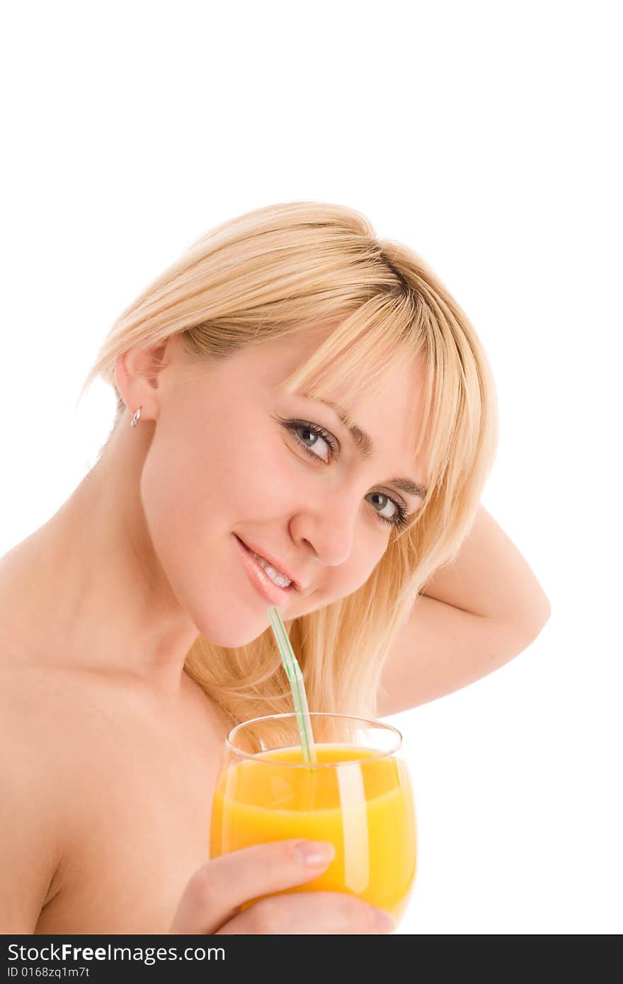 Attractive Girl Drinking Fresh Orange Juice