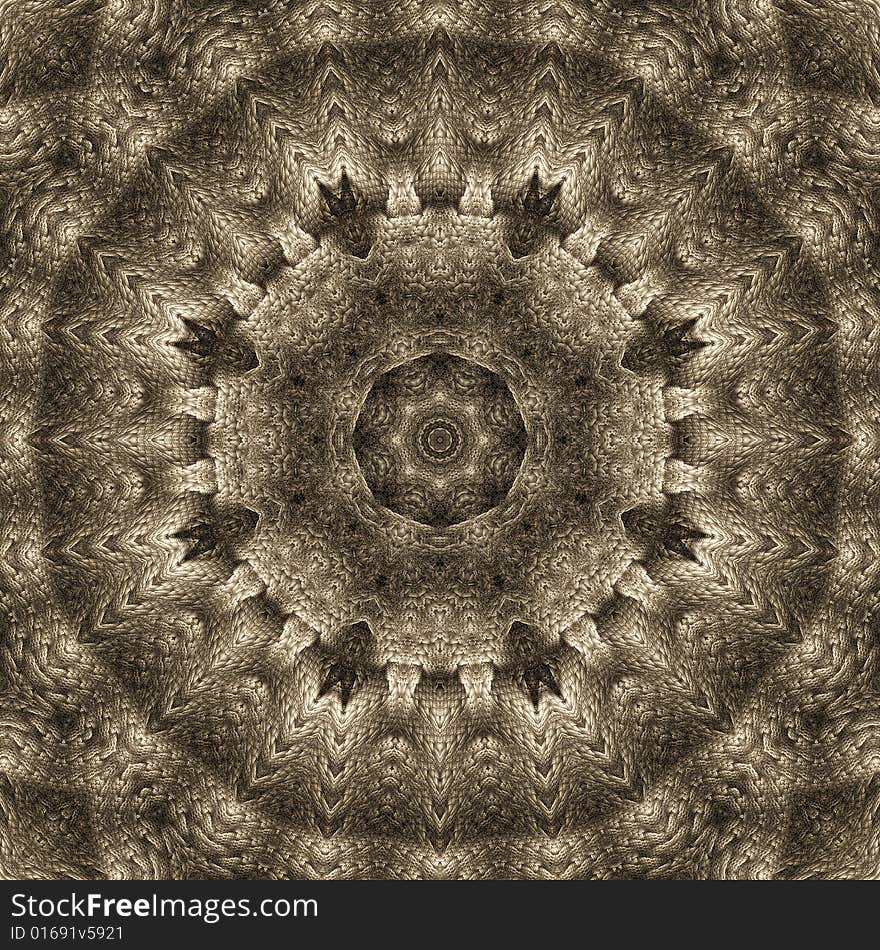 Abstract fractal image resembling a tarnished silver mandala