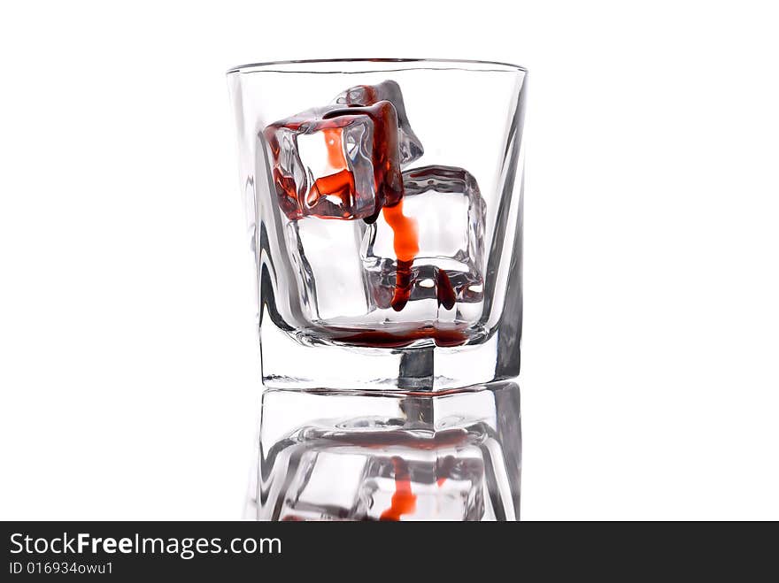 Glass with bloody ice cubes