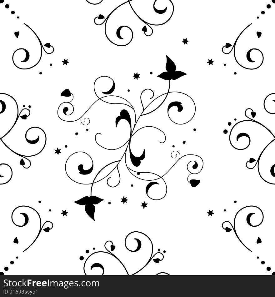 Seamless floral black and white pattern. Seamless floral black and white pattern