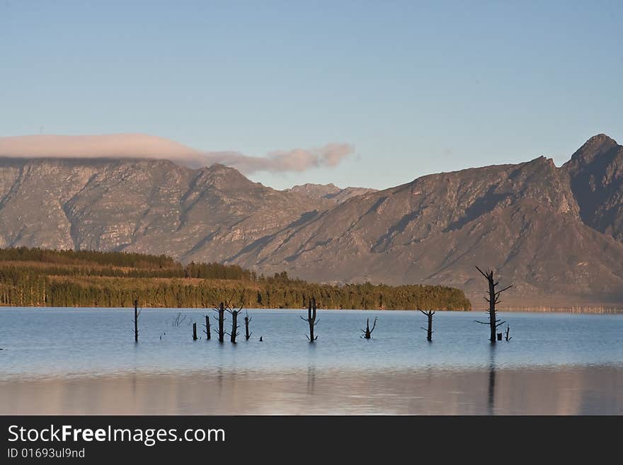 Sunrise at Teewaterskloof between the overberg mountains in the Cape. Sunrise at Teewaterskloof between the overberg mountains in the Cape