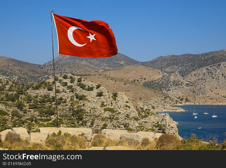 Turkish Flag Over Ancient Loryma