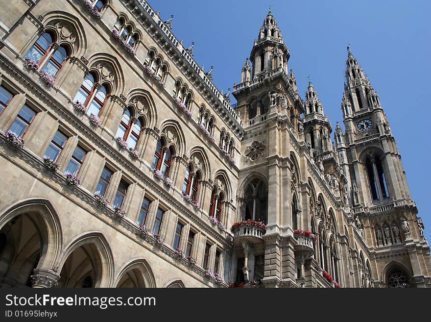 Vienna town hall and blue sky (Austria).