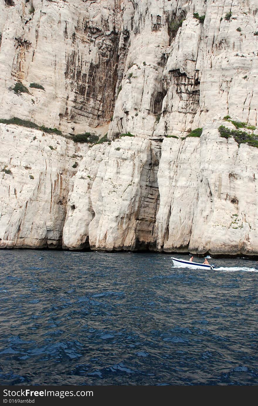 Massive rock formations called Calanques between Cassis and Marseille.