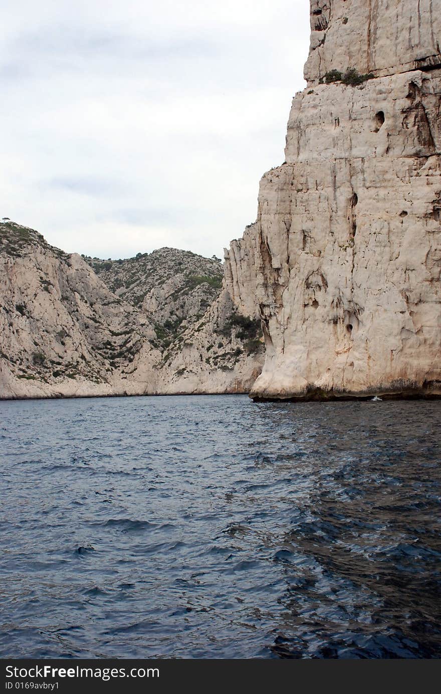 Massive rock formations called Calanques between Cassis and Marseille.