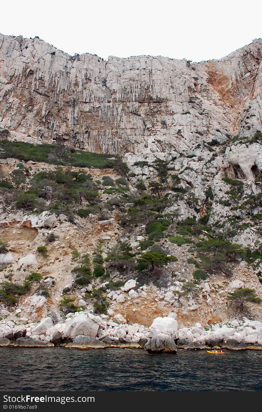 Massive rock formations called Calanques between Cassis and Marseille.