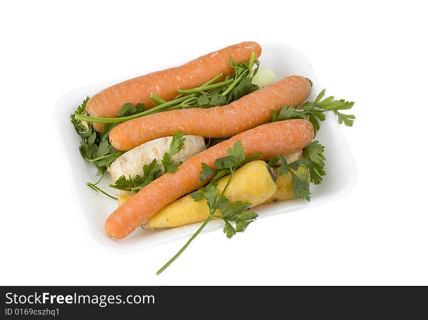 A bowl of vegetables isolated on white background