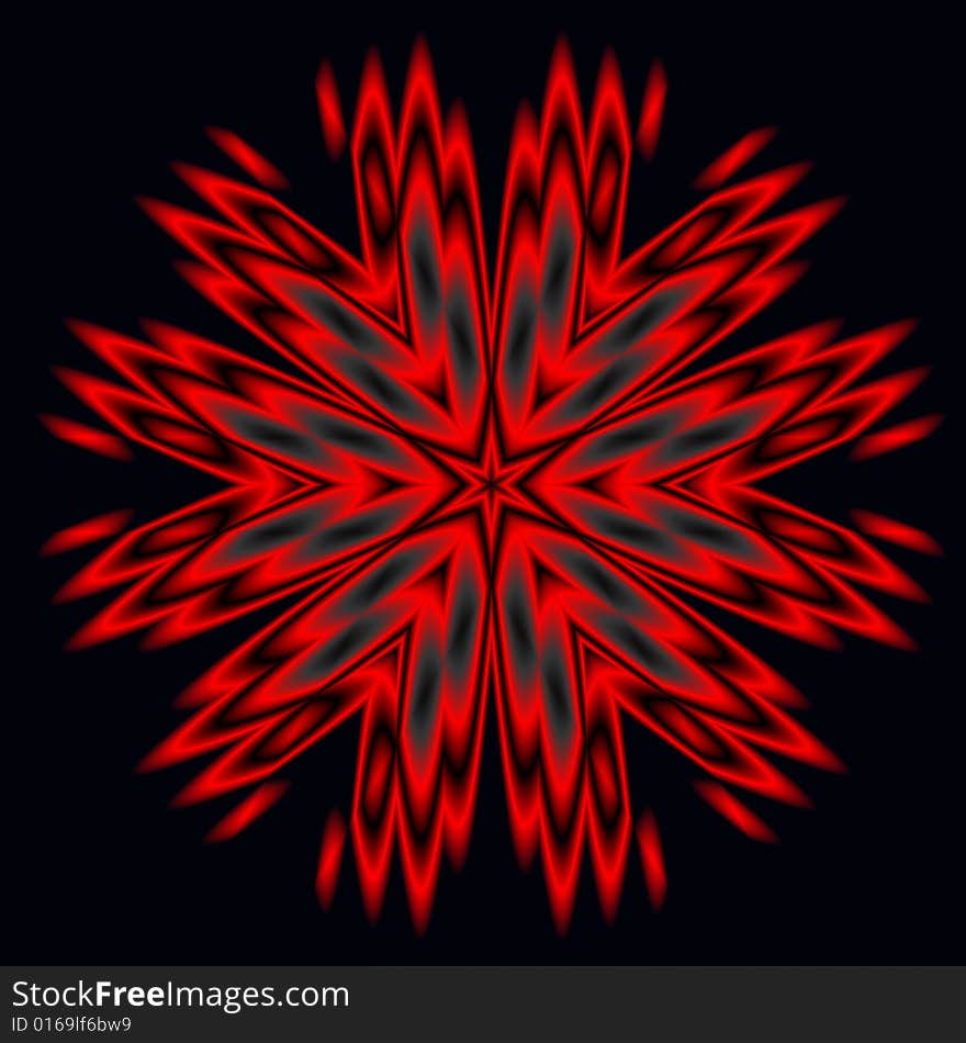 A an abstract illustration with a six pointed star as the central motif. It is done in shades of orange and black. A an abstract illustration with a six pointed star as the central motif. It is done in shades of orange and black.