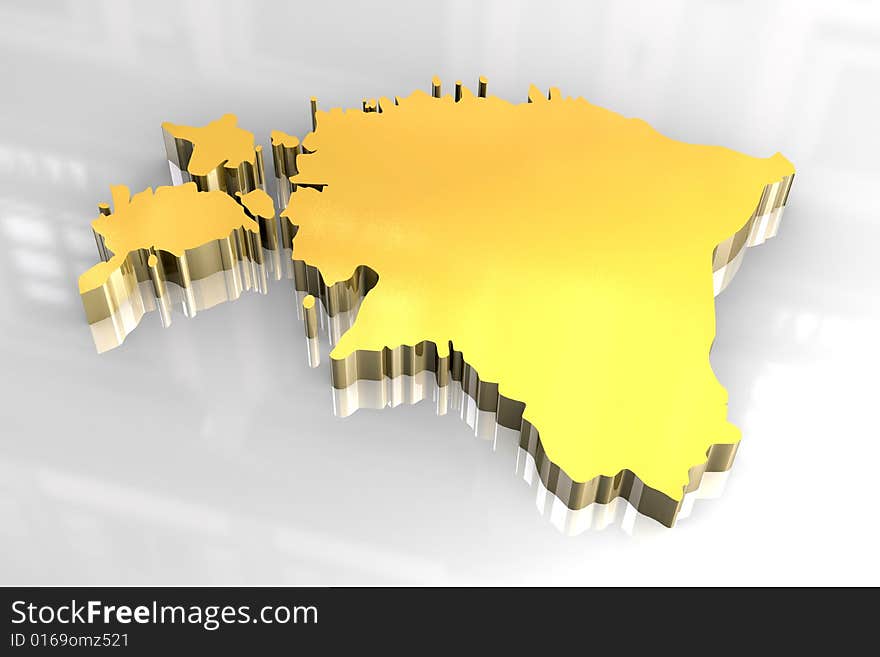 3d golden map of Estonia