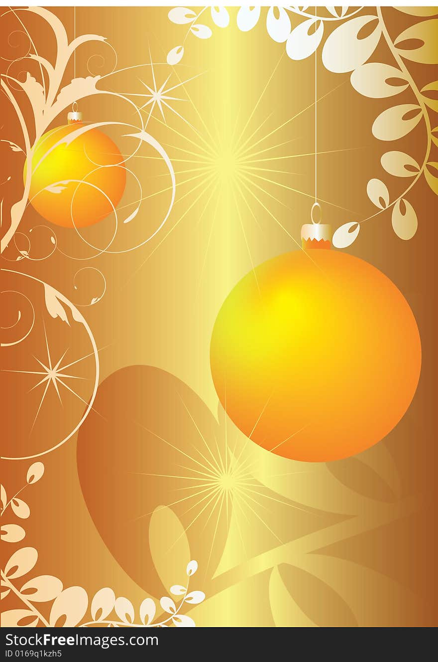 Yellow baubles on golden background. Yellow baubles on golden background