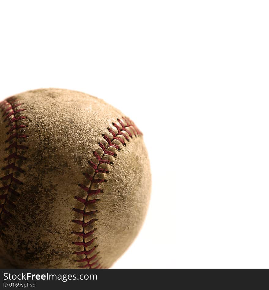 Detail closeup of a worn baseball