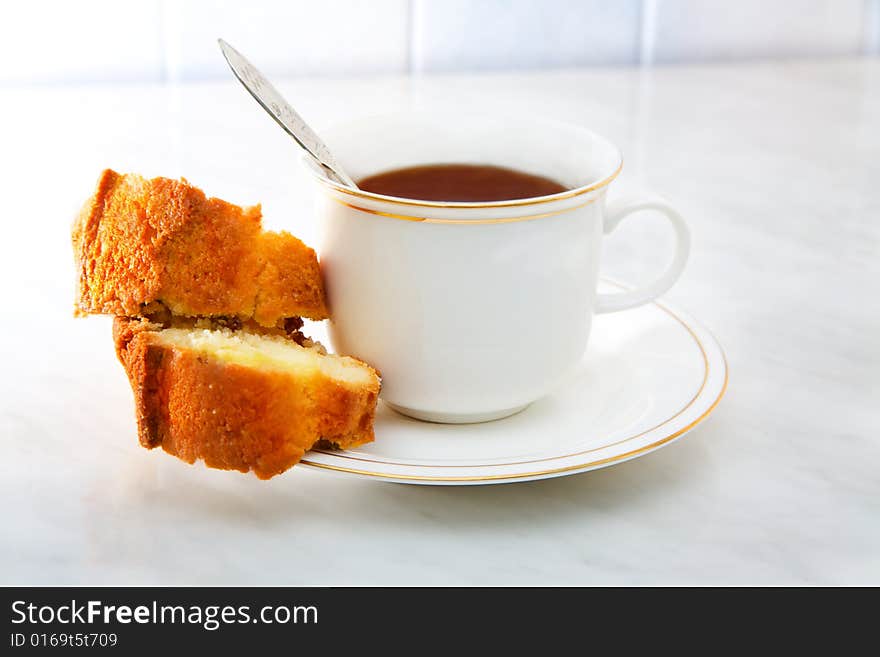 Cup of tea with cake. Cup of tea with cake