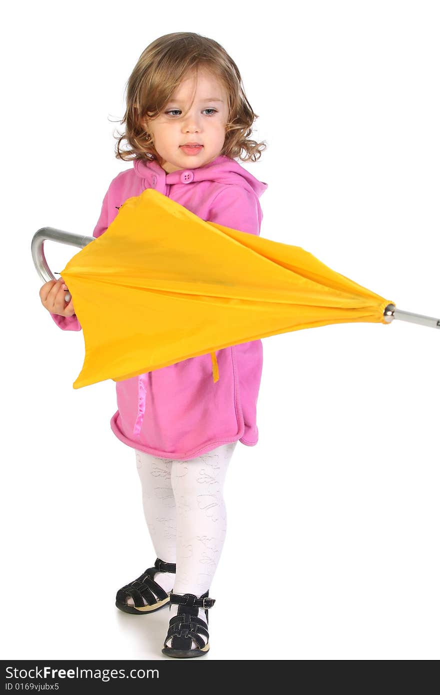 Beauty a little girl with yellow umbrella