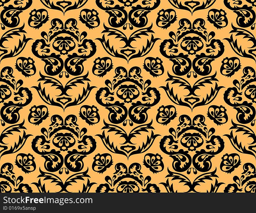 Black seamless retro pattern on golden background. Black seamless retro pattern on golden background.