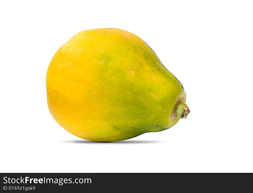 Single Papaya fruit isolated on a white background