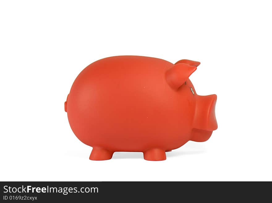 Red piggy bank, isolated on white with soft shadow