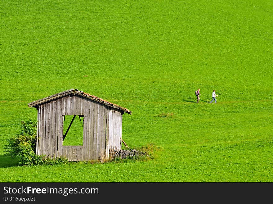 Mountain View With Walking People